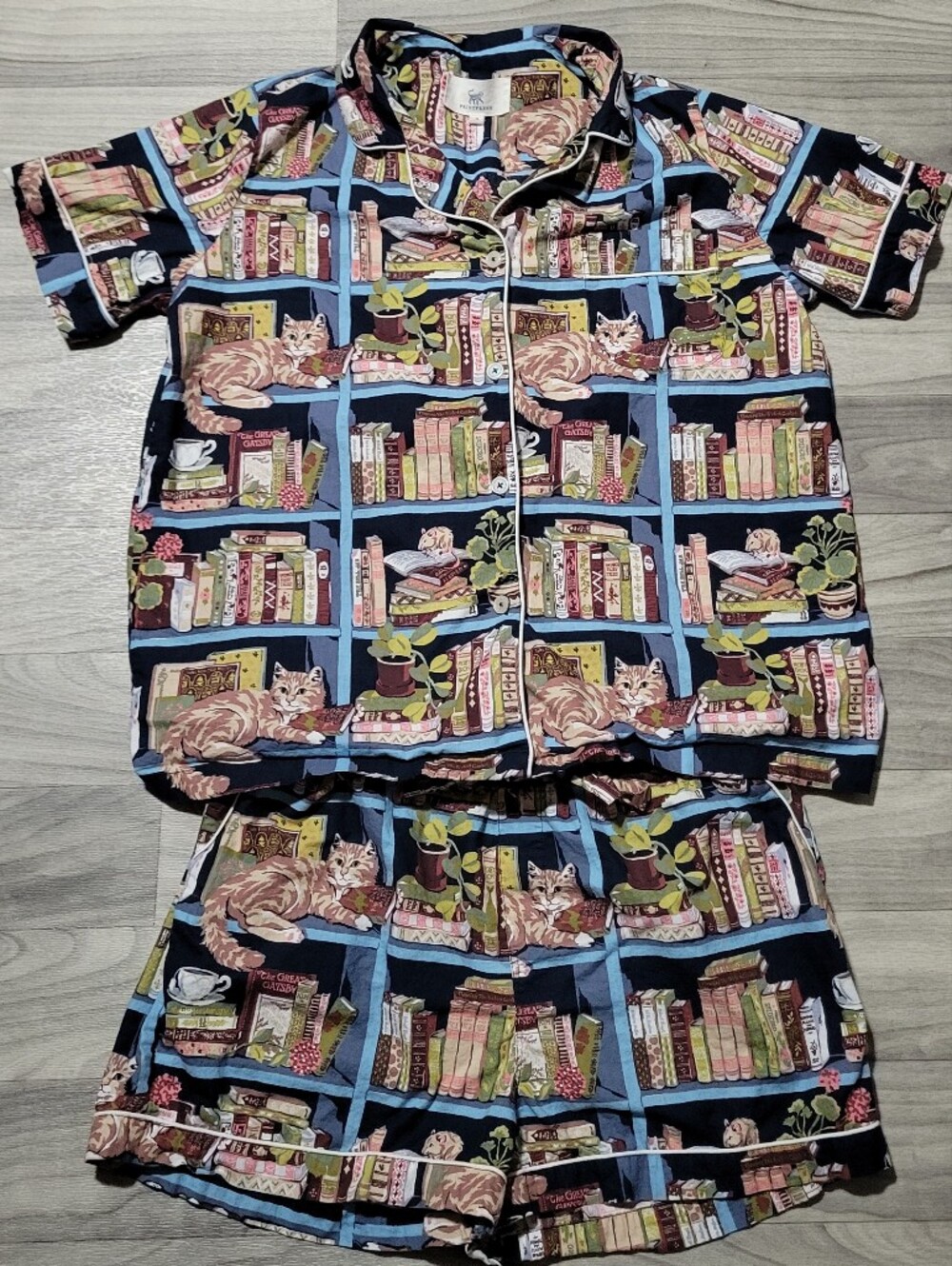 Print Fresh Hidden Library Cat Pajama Set - Picture 2 of 7